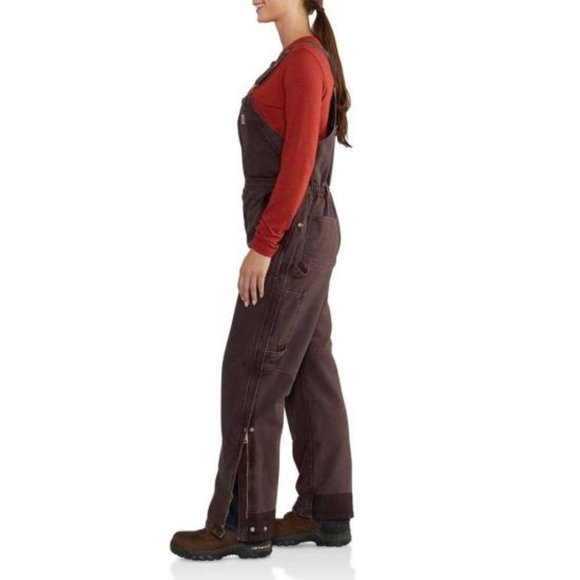 Carhartt Brown Weathered Duck Quilt Lined Wildwood Bib Overalls womens XL Tall - Picture 2 of 15